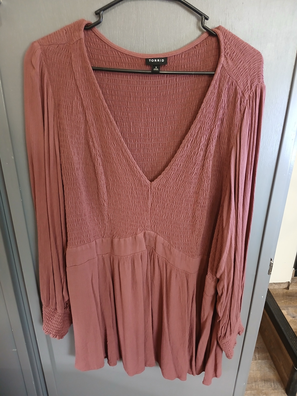 Torrid Women's Rust Pink Smocked V-Neck Long Sleeve Dress